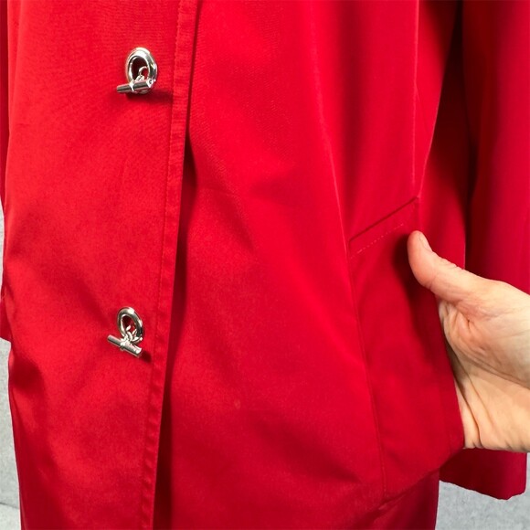 Vintage London Fog Rain Coat Womens Size M Red Hood Mid-Length - Picture 3 of 14